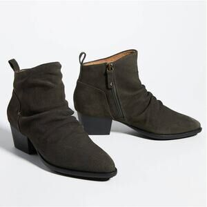 Kelsi Dagger Brooklyn Ego Suede Ankle Boots Olive Green Point Toe Block Heel 9